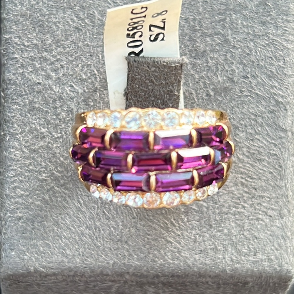 # 9 Pave’ Amethyst in Emerald cut & Round Diamond Crystal Ring various sizes